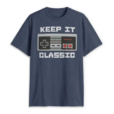 Abbildung von Nintendo Herren Keep It Classic T Shirt, Marineblau, meliert, Mittel