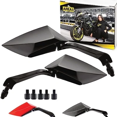 Abbildung von Area1 F1 Sport Motorradspiegel schwarz Motorrad Rückspiegel Set (rechts+links) 2xM10 Rechtsgewinde. Kompatibel mit Mondial KOS