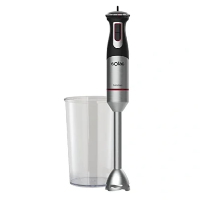 Abbildung von Solac Solution BA5695 Stabmixer 1200 W, mit progressivem Geschwindigkeitsregler, Turbofunktion, Spritzschutzhaube, Klingen aus hochfestem Edelstahl, inklusive Messbecher.