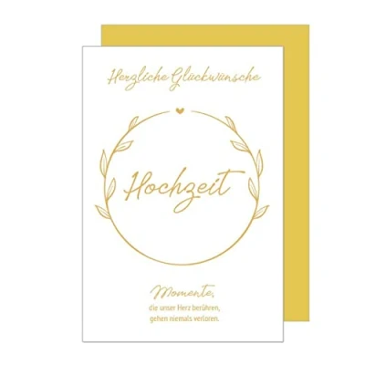 Abbildung von Edition Seidel Premium Glückwunschkarte zur Hochzeit mit Goldprägung und Umschlag. Karte Hochzeitskarte Grusskarte goldener Hochzeitskranz (H453 SW022)