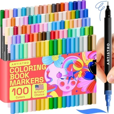 Abbildung von Artistro Marker mit Doppelspitze 100 Malmarker Pinselspitze und 0,4 mm Fineliner für Erwachsene, Bullet Journal Stifte, Malbücher kein Auslaufen
