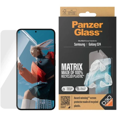 Abbildung von Samsung Galaxy S24 Schutzfolie PanzerGlass Matrix Recycled Ultra Wide Fit Anti Bacterial Screenprotector incl. applicator ﻿Ultra