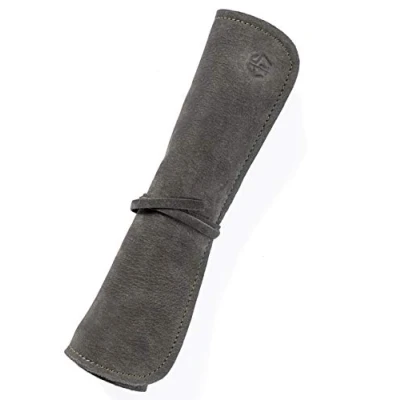 Abbildung von Hochwertige 7 Fach Echt Leder Kochmesserrolle Steve Rolltasche Werkzeugtasche verschliessbar Messertasche (7 Fächer, Olive Grün)