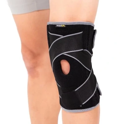 Abbildung von BraceUP Kniebandage Männer Damen mit Seitenstabilisatoren und Patella Gel Pads Ultimativer Knie Support bei Knieschmerzen, Arthritis Patellastabilisierung (S/M)