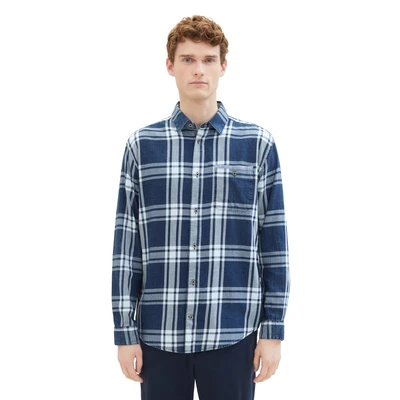 Abbildung von TOM TAILOR Herren Regular Fit Hemd mit Karomuster &amp; Brusttasche, 34631 Blue Indigo Big Check, XXXL