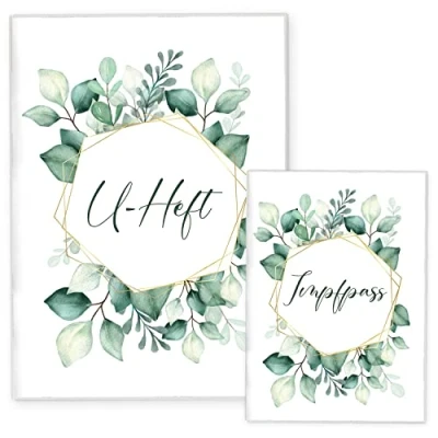 Abbildung von Cozy Racoon U Heft und Impfpasshülle ohne Personalisierung 3 teiliges Set Hochwertige Hülle für Untersuchungsheft Impfpass Deines Kindes Green Flowers (ohne Personalisierung)