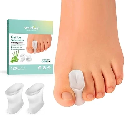 Abbildung von Welnove Aloe Vera Zehentrenner, 12er Pack Silikon Ballenpads zur Begradigung von überstehenden Zehen, Ballen, Schwielen Ballenhilfe für Männer und Frauen(XL)