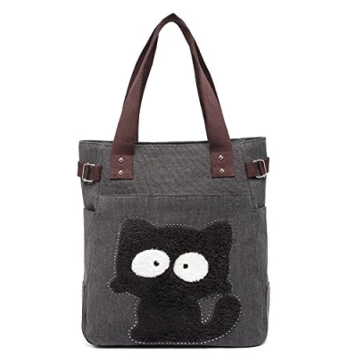 Abbildung von KAUKKO Canvas Handtaschen Niedliche Katzen Shopper Schultertasche Frauen Ideal Geschenk für Mädchen, Damen, Liebhaber,Schwarz 94