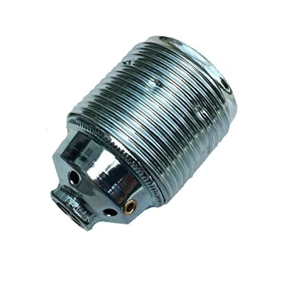 Abbildung von Fassung E27 Metall chromfarben M10x1 Gewinde Lampenfassung Metallfassung Gewindemantel + Schraubdeckel Fassungs Stein