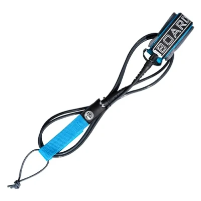 Abbildung von iBOARD 7 mm Surfbrett Leine/Beinseil, 7/8/9feet, PU Leder, gerades Seil, 3 Schichten Premium Aufkleber, mit doppeltem rotierendem Edelstahlkopf (blau und grau)