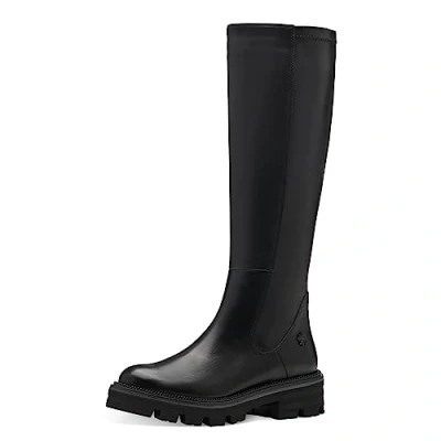 Abbildung von MARCO TOZZI by Guido Maria Kretschmer Damen Langschaftstiefel ohne Absatz aus Kunstleder Kniehoch, Schwarz (Black), 37