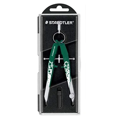 Abbildung von STAEDTLER 556 00 M3 Mars Comfort Präzisionsgeometriezirkel in Metallicfarben mit Motiv Quadrate, Metallicgrün