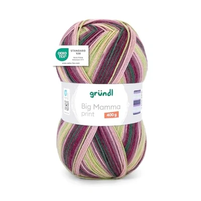 Abbildung von Gründl Wolle Big Mamma Print XXL zum Stricken Großknäuel 400 g / 1040 m Farbverlauf aus 100% Polyacryl malve nude limette graugrün
