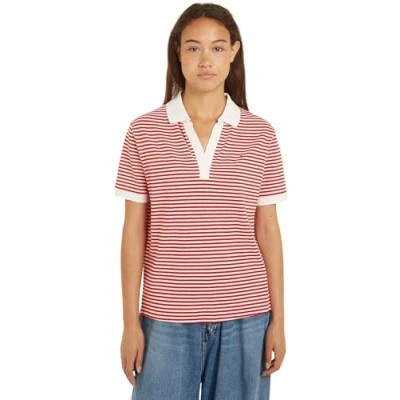 Abbildung von Tommy Hilfiger OPEN Placket Tshirt print, Damen, Größe: XS, Fierce red/white