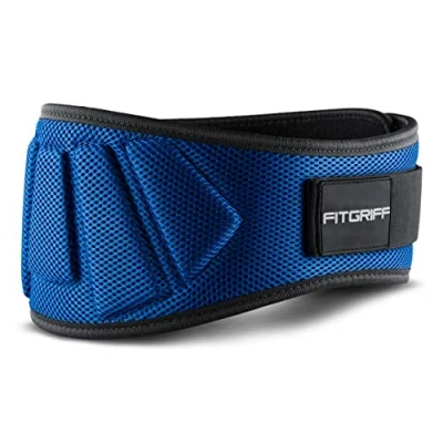 Abbildung von FITGRIFF® Gewichthebergürtel V1 Fitness Gürtel für Bodybuilding, Krafttraining, Gewichtheben und Crossfit Training Trainingsgürtel Damen Herren (Blau, M)
