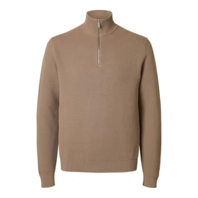 Abbildung von Selected Homme Slhdane Structure HALF ZIP Strickpullover, Herren, Größe: Medium, Greige