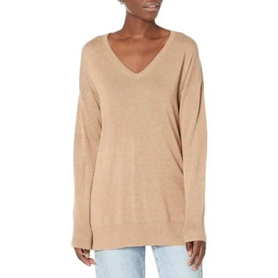 Abbildung von Amazon Essentials Damen Leichter Tunika Pullover Mit Langen Ärmeln Und V Ausschnitt (Erhältlich In Übergröße), Kamelbraun Meliert, L