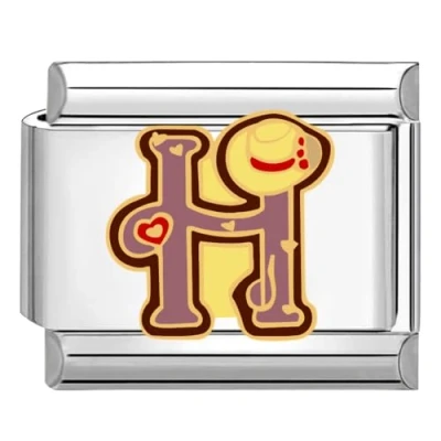 Abbildung von Quiges 9mm Italian Style Charm Modell Edelstahl Alphabet Buchstaben H für Italien Armbänder
