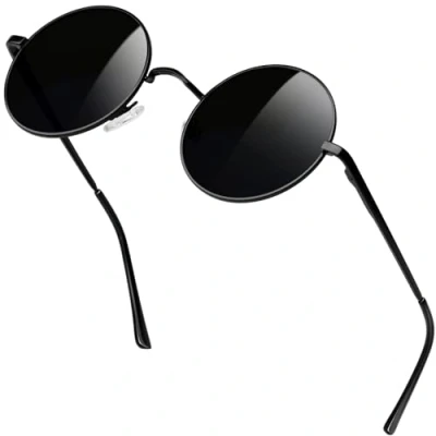 Abbildung von KANASTAL Sonnenbrille Herren Rund Schwarze Polarisiert Runde Damen Retro Rave Brille Classic Hippie 90er Style Steampunk UV Schutz mit Metallrahmen