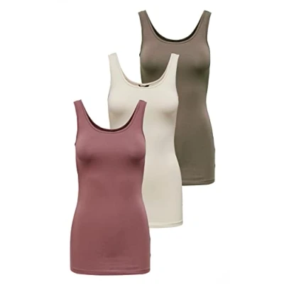 Abbildung von ONLY Damen Onllive Love Tank TOP 3 Pack, Walnut/Rose Brown/Birch, XL