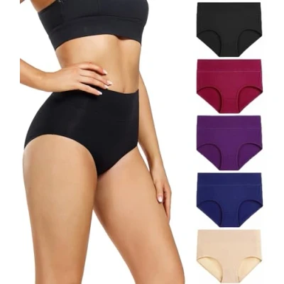 Abbildung von wirarpa Damen Unterhosen Baumwolle Unterwäsche Hohe Taille Slips Hoher Taillenslip für Frauen 5er Pack Mehrfarbig Größe 5XL