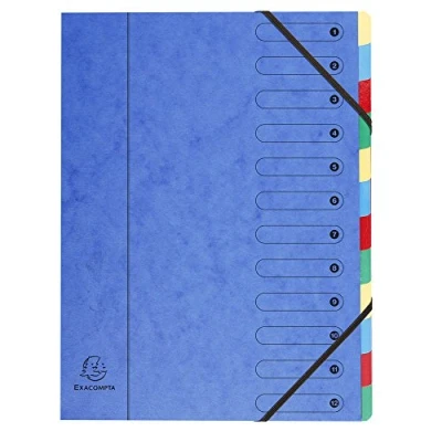 Abbildung von Exacompta 5212E Premium Ordnungsmappe aus extra starkem Colorspan Karton DIN A4 12 vollfarbige bunte Fächer mit Organisationsdruck und dehnbarem Rücken Ringmappe Register Mappe 1 Stück Zufallsfarbe