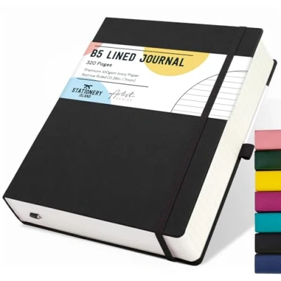 Abbildung von STATIONERY ISLAND B5 liniertes Notizbuch, 320 Seiten dickes Tagebuch, Hardcover mit 100 g/m² zum Schreiben, Arbeiten, Lernen, Tage buch, Schwarz