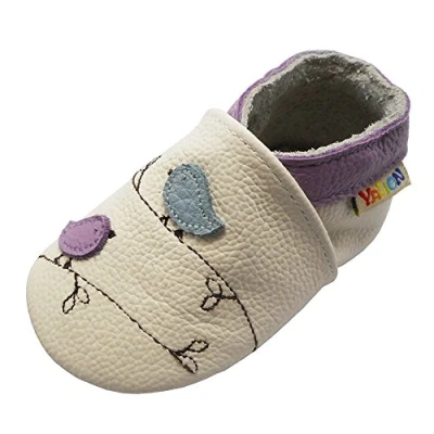 Abbildung von YALION Premium Weich Leder Babyschuhe Krabbelschuhe Lauflernschuhe Hausschuhe mit Vögel Weiß, EU 25/26=XXL