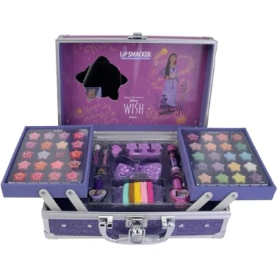 Abbildung von Lip Smacker Disney Wish Makeup Traincase, Schminkkoffer für Kinder, 50+ Make up Produkte Gesicht, Lippen und Nägel, Inklusive Beautyzubehör Haare