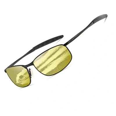 Abbildung von kimorn Polarisierte Sonnenbrille Herren Retro Rechteckig Rahmen Klassisch Unisex Gläser K0535 (Schwarz&amp;Gelb)