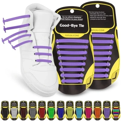 Abbildung von SULPO Elastische Silikon Schnürsenkel Ohne Binden Silikonschnürsenkel Schnürsenkelersatz, Schleifenlose Schuhbänder Gummischnürsenkel für alle Schuhe Kinder &amp; Erwachsene (Violett)