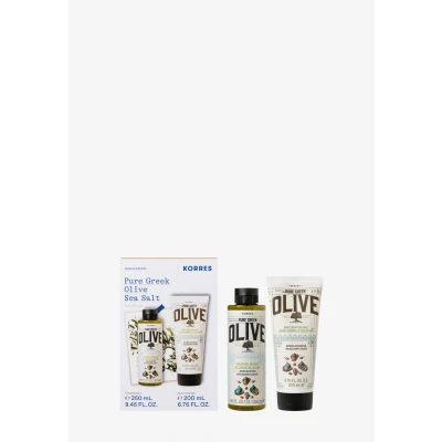 Abbildung von KORRES Körperpflege Vorteilsset Olive Sea Salt, für Damen und Herren, aromatischer Duft von Meersalz vereint mit Olivenduft, Duschgel 250 ml Bodymilk 200 ml, silikon parabenfrei, vegan