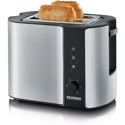 Abbildung von SEVERIN Automatik Toaster, Toaster mit Brötchenaufsatz, hochwertiger Edelstahl zum Toasten, Auftauen und Erwärmen, 800 W, gebürstet/schwarz, AT 2589