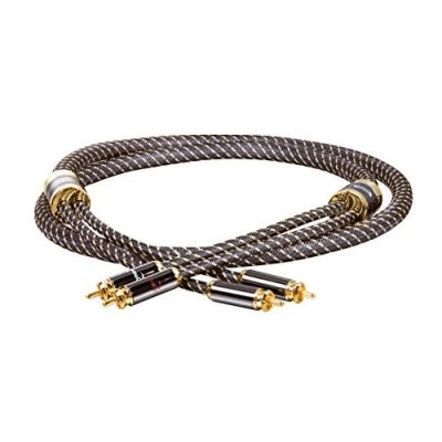 Abbildung von Dynavox Black Line High End Cinchkabel Stereo, Premium RCA Kabel mit mehrfacher Abschirmung, hochreines Kupfer, 24k vergoldete Stecker, 1,5 m