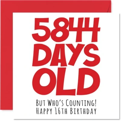 Abbildung von Stuff4 Geburtstagskarte zum 16. Geburtstag für Jungen, Mädchen, Ihn, Sie 5844 Tage alt lustige Teenager Bruder, Schwester, Sohn, Tochter, Cousin, 145 mm x