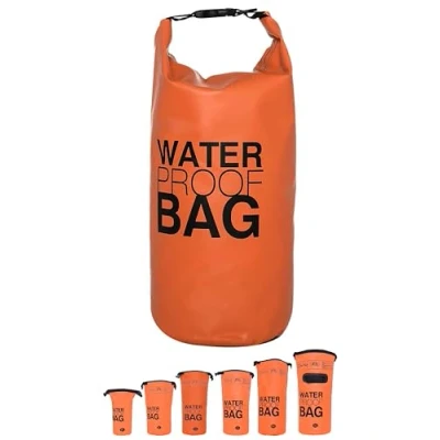Abbildung von DonDon Dry Bag wasserdichte Tasche 2l, 5l, 10l, 15l, 20l, 30l Pack Sack Beutel mit Schultergurt orange 5 Liter