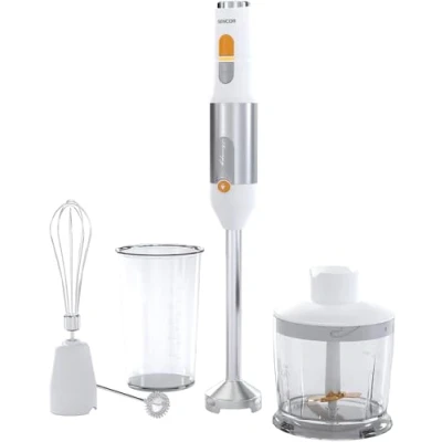 Abbildung von Sencor Stabmixer Ultra Power 5 in 1, 1200W, mit Schneebesen, Zerkleinerer &amp; Milchaufschäumer, Quad Blades Edelstahlklingen, Kontinuierliche Geschwindigkeitskontrolle, Ergonomisches Design Weiß