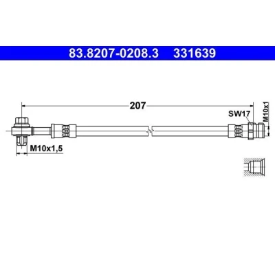 Abbildung von ATE 83.8207 0208.3 Bremsschläuche 207mm M10x1mm VOLKSWAGEN: Amarok Pickup