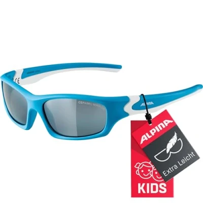 Abbildung von ALPINA FLEXXY TEEN Verspiegelte und Bruchsichere Sonnenbrille Mit 100% UV Schutz Für Kinder, cyan white matt, One Size