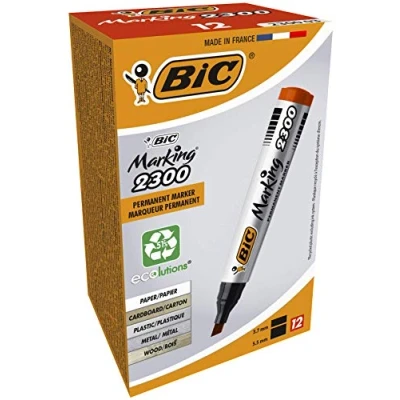 Abbildung von BIC Marking 2300 Permanent Marker, in Rot, 12er Pack, Wasserfester Stift auch für Karton, Plastik und Holz, Strichstärke: 3,7 bis 5,5 mm