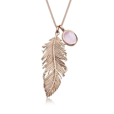 Abbildung von Elli Halskette Damen Feder Boho mit Quarz in 925 Sterling Silber Rosé vergoldet