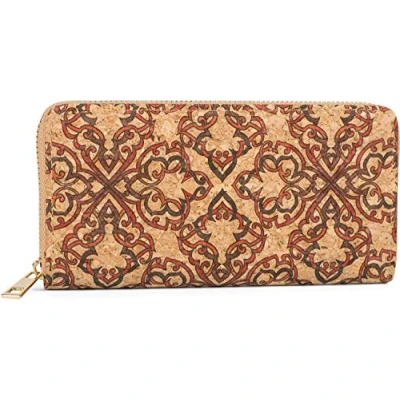 Abbildung von styleBREAKER Damen Geldbörse aus Kork mit Buntem Muster Print im Ethno Look, Reißverschluss, Portemonnaie 02040138, Farbe:Rot Braun