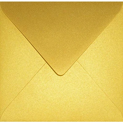 Abbildung von Netuno 100 quadratische Umschläge Perlmutt Gold 153x 153 mm 120g Aster Metallic Cherish goldene Briefumschläge glänzend elegant Briefkuverts schick für Einladung Hochzeit Geburtstag