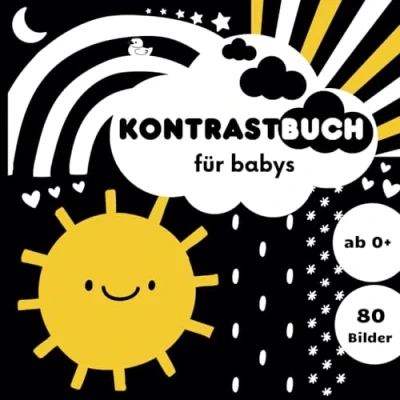 Abbildung von Kontrastbuch für Babys: Schwarz Weiß Bilderbuch Baby ab 0 Monaten, Montessori Kontrastbilder Neugeborene, Mein erstes Babybuch, Kontrastkarten zur visuellen Stimulation