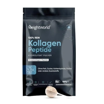 Abbildung von Reines Kollagen Pulver 500g hydrolysierte Kollagenpeptide Typ 1 Rinderkollagen Collagen Powder Peptide Geschmacksneutral 10g bis 20g Tagesdosis Aminosäure ohne Zucker Von WeightWorld