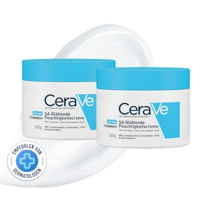 Abbildung von CeraVe SA Urea Glättende Feuchtigkeitscreme für den Körper, Creme trockene, raue und unebene Haut, Mit Urea, Salicylsäure, Hyaluron 3 essenziellen Ceramiden, 2 x 177 ml