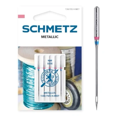 Abbildung von SCHMETZ Nähmaschinennadeln I 130/705 H MET 5 Metallic Nadeln Nadeldicke 90/14 geeignet für alle gängige Haushalts Nähmaschinen