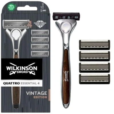 Abbildung von Wilkinson Sword Quattro Herren Rasierer Vintage Edition für ein klassisches und hochwertiges Rasurerlebnis