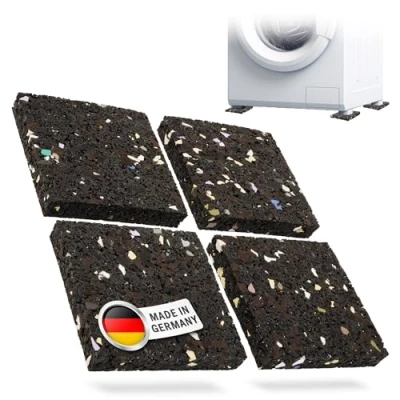 Abbildung von ECENCE Schwingungsdämpfer Pads als Waschmaschinen Unterlage 4X, Vibrations Dämpfer Trockner, Anti Rutschmatten 10x10x1.5cm Schwarz Antivibrationsmatte, Made in Germany