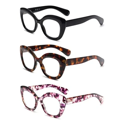 Abbildung von JM 3 Pack Cateye Lesebrille für Frauen, Blaues Licht Blockierende Computerleser mit Federscharnier +1.75